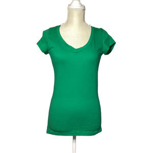 Color Story Green Womens Cut Short Sleeve V-Neck Tee Size Large NWOT